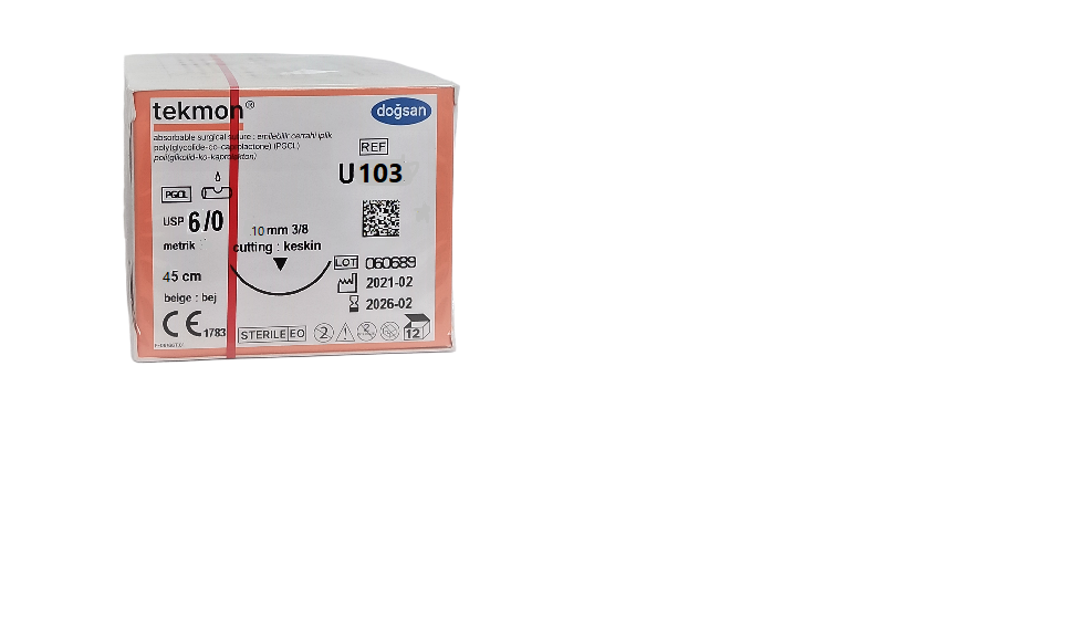 TEKMON полі(гліколід-ко-капролактон) USP 6/0 з ріжучою голкою 10мм, довжина 45см (U103)